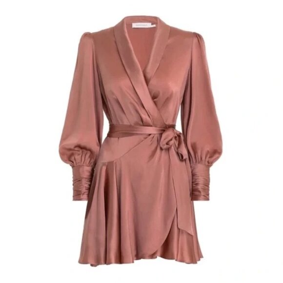 🩷 Zimmermann Silk Wrap Sash Tie Mini Dress Rose Pink AU 1 Small S - Picture 6 of 16